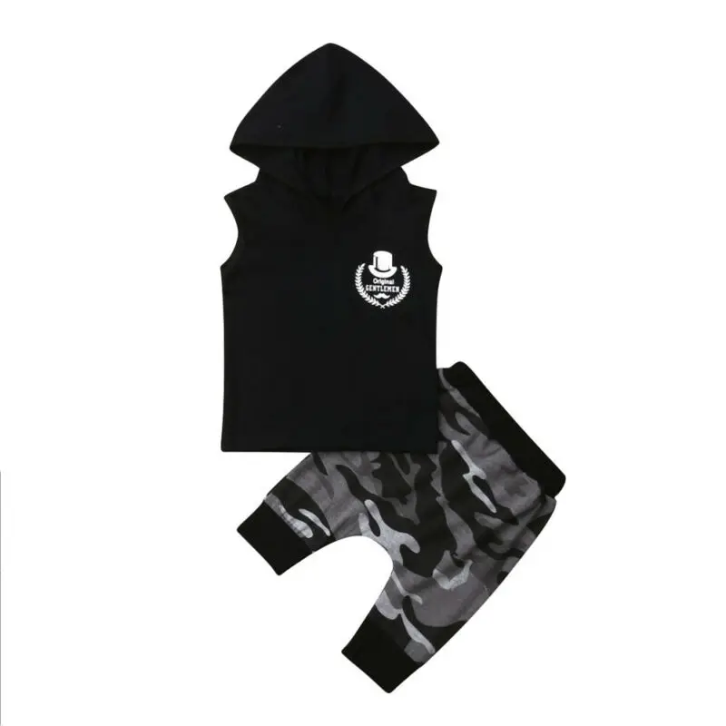 Newborn Toddler Kids Baby Boy Summer Clothes Hooded T-shirt Tops Harem Camo Pants 2Pcs Sets Casual Outfits 0-4T |