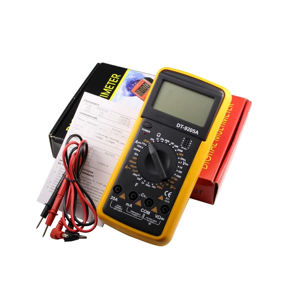 

DT-9205A Digital Multimeter Ammeter Voltmeter Resistance Capacitance Tester LCD Handheld High Accuracy Multimeter AC DC