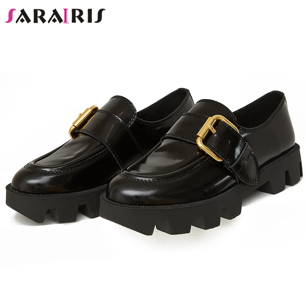 

SARAIRIS Brand Cool Female Platform Chunky Heel Buckle Round Toe Flats Slip On Office Casual Flats Women Spring Shoes Woman