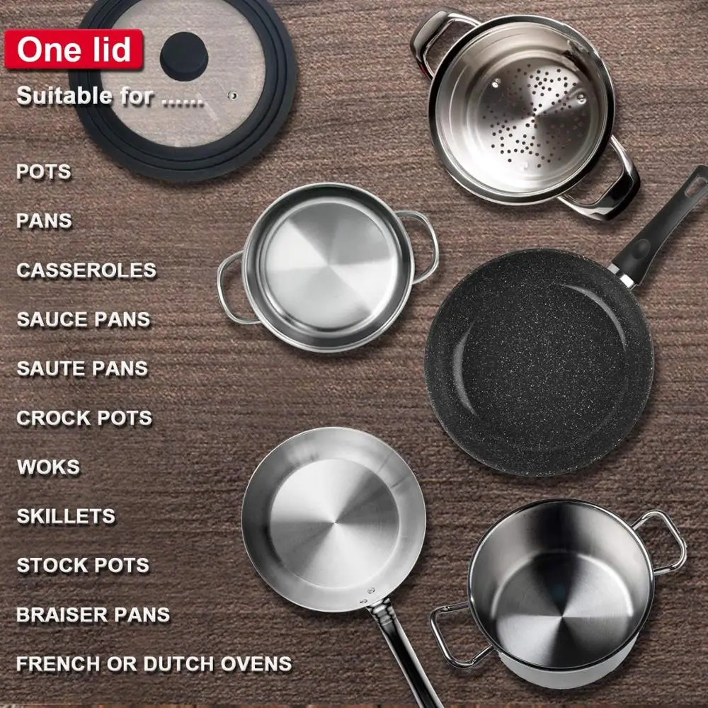 Multifunctional Tempered Glass Pot Cover Explosion-Proof Anti-Fall Visual Silicone Edge Pot Cover Cookware Accessories pot lid cover