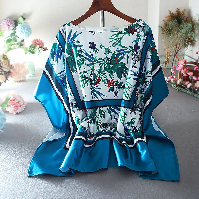 

Women's Spring Summer Designer Plus Size Print Batwing Sleeve Silk Shirt Female Casual Loose T Shirt Top TB466