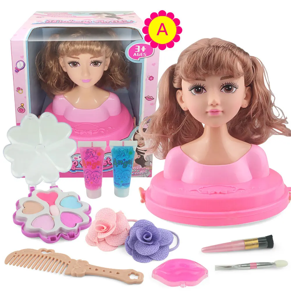 Muñecas infantiles con cabeza de peinado para niños, peines de maquillaje, conjunto de muñecas de juguete de simulación, juego de vestidos de princesa, juguetes de aprendizaje de maquillaje, regalo Ideal