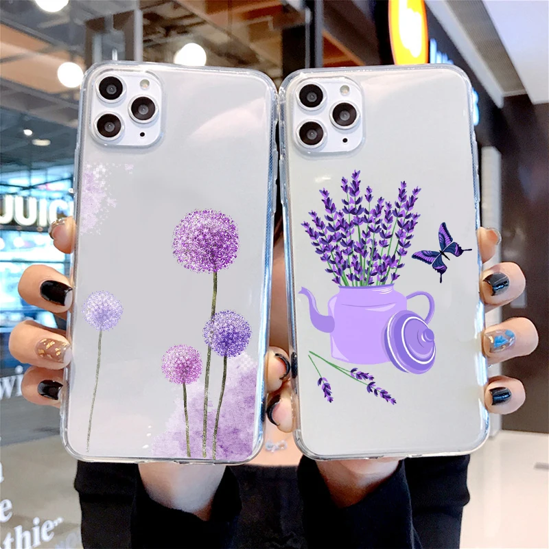 

Simple Lavender Purple Flowers Coque Shell Phone Case for iPhone12Pro 8 7 6 6S Plus X XS MAX 5 5S SE XR 11 pro max