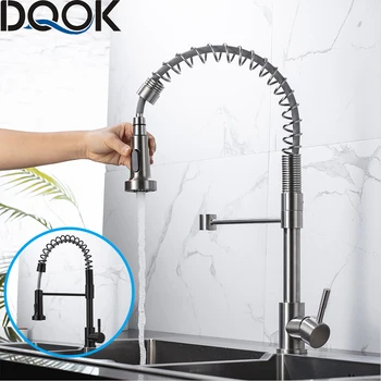 DQOK nero opaco rubinetto da cucina miscelatore montato sul ponte rubinetto con rotazione di 360 gradi ugello spruzzatore a flusso lavello da cucina rubinetti caldi e freddi 1