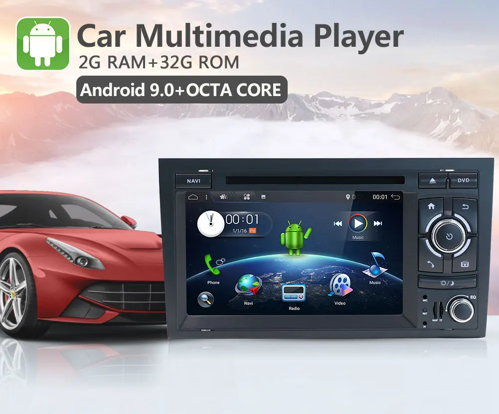 Top For Audi A4 Car DVD Player Android 9.0Car Multimedia Player 7inch Navigator with Wifi 3G BT Radio GPS Mirror link quad/octa core 3