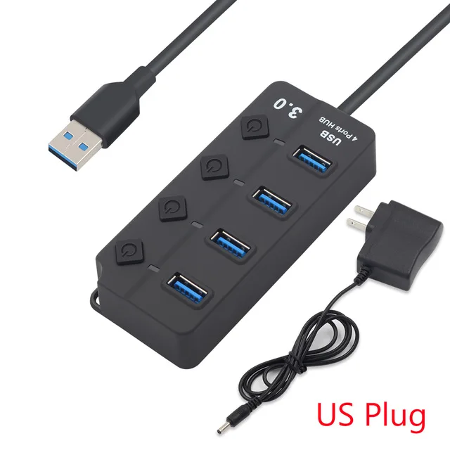 Usb-хаб высокоскоростной 4/7 порт USB 3,0 концентратор разветвитель вкл/выкл переключатель с ЕС/США адаптер питания для MacBook ноутбука ПК - Цвет: 4 ports US Plug