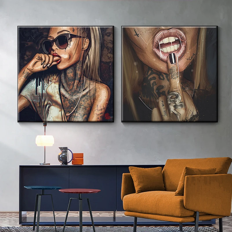 Cool Sexy Girl Canvas Painting Wearing Glasses Woman Portrait Poster  Abstract Wall Art Illustration Living Room Decoration Painting   Calligraphy AliExpress
