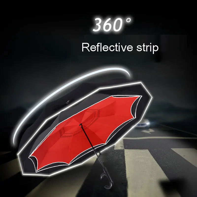 

Large Automatic Inverted Umbrella Reverse Night Reflective strip Windproof Folding Rainy Men Women Double Layer Umbrellas Stand