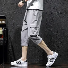 Летние мужские повседневные брюки-карго с карманами, мужские укороченные брюки с эластичной талией, свободные спортивные брюки, брюки для бега, 5XL