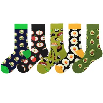 

Unisex Cotton Socks Athletic Mid Tube Socks Apple Avocado Sushi Pattern Color Block Socks For Women Men Accessories