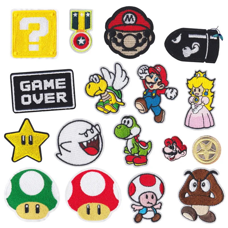 

Super MARIO Retro Game Embroidered Patches For Clothes Diy Mushroom Cute Iron On Patches Applique Thermal Stickers On Clothes