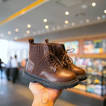 

Children Martin Girls Children's Boots Seasonal Short Boots Boys and Girls Knitted Split High Heel Suede Cotton Boots