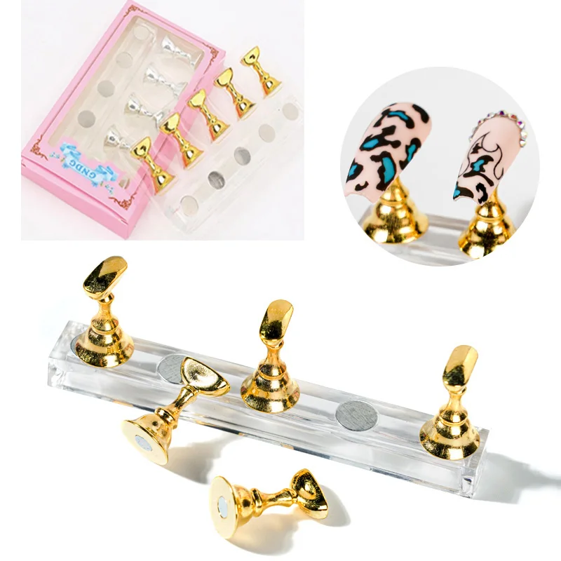

1Set False Nail Tips Practice Trainning Display Stand Holder 10.5X1.5cmBase Alloy Crystal Nail Art Polish Display Manicure Tools