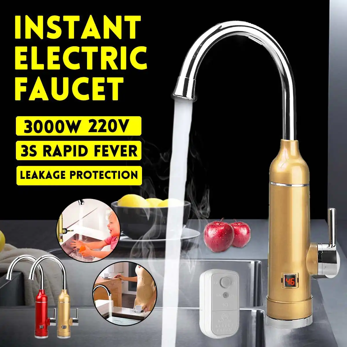 

220V 3000W Instant Tankless Electric Hot Water Heaters Faucet Kitchen Instant Heating Tap With Leakage Protection