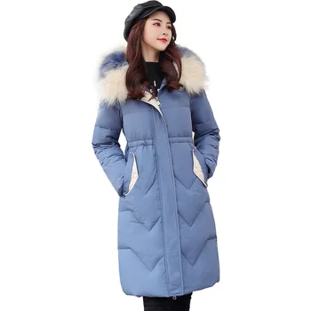 

Rlyaeiz 2019 Winter Coat Jacket Women Color Patchwork Fur Collar Hooded Thick Warm Drawstring Waist Parka Coat casaco feminino