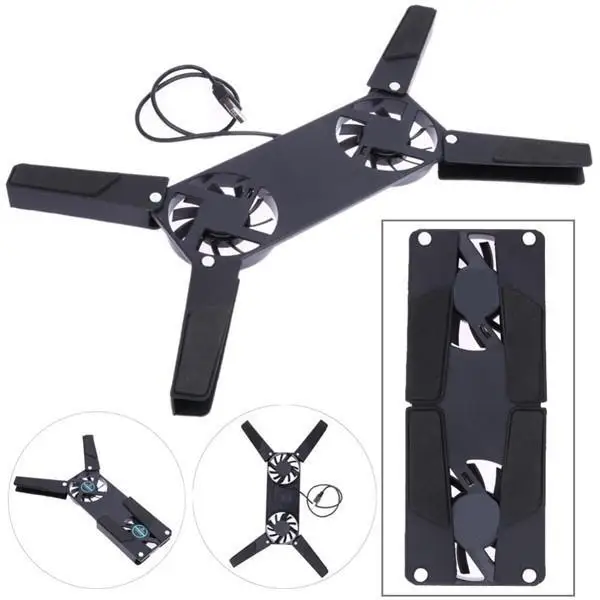 Notebook Computer Stand Laptop Desk Foldable USB Rack Holder Support Dual Cooling Fan photo