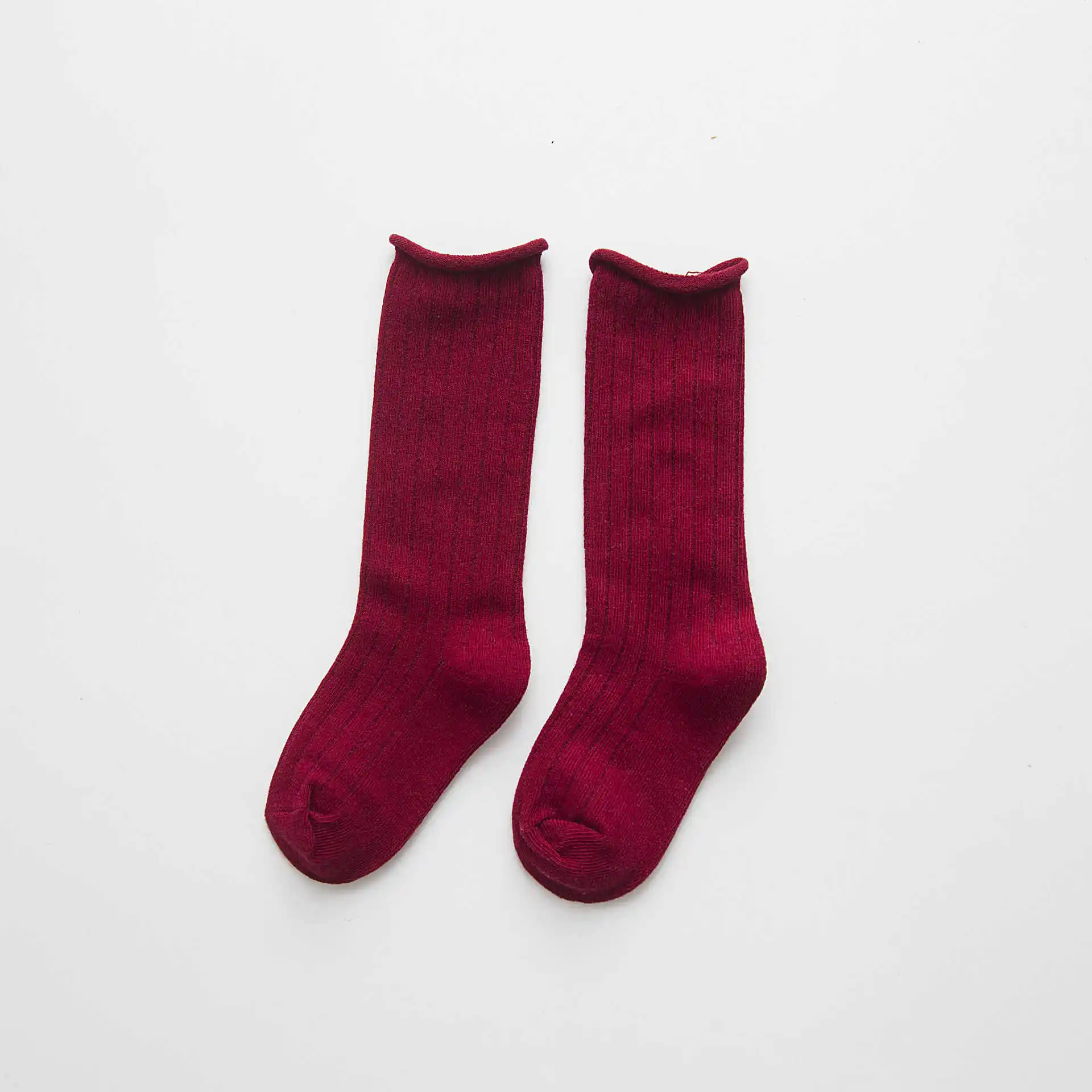 Детские носки для малышей хлопковые Дышащие носки на весну-осень-зиму однотонные гольфы для мальчиков и девочек высокое качество - Цвет: wine red