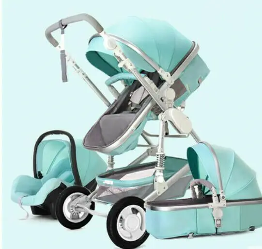 green set Детская коляска 3 в 1 коляска с высоким пейзажем складная Коляска и автокресло - Цвет: green set