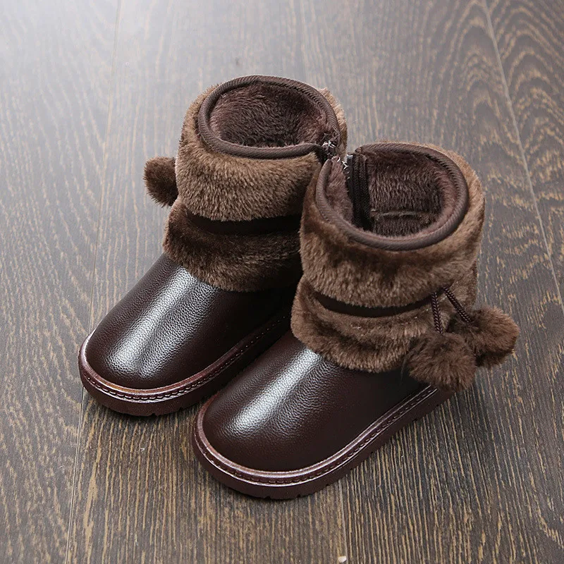 PU сапоги upper boots для детей Водонепроницаемый Меховая подкладка короткая обувь на плоской подошве женские ботильоны зимние ботинки обувь для мальчиков и девочек;