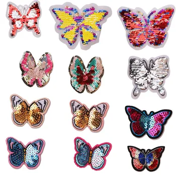

2Pcs Colorful sequin butterfly icon Embroidered Iron on Patches for Clothing DIY Stripes Clothes Stickers Custom Badges