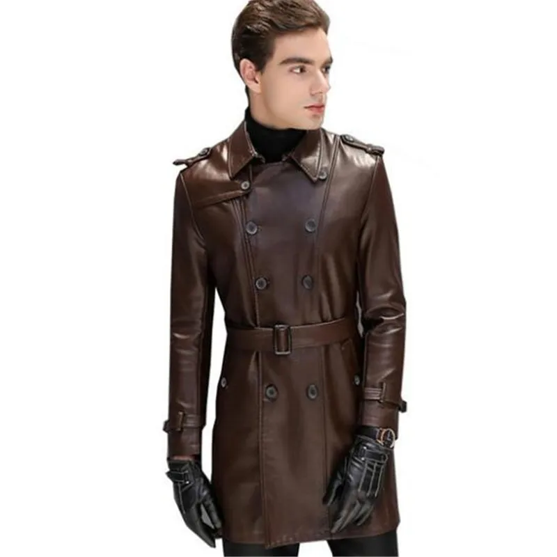 

New Fashion Motorcycle Jacket Men Leather Coat Large Size Sheepskin Coats Slim Medium Length Jacket Coat Men Coat Men Clothing