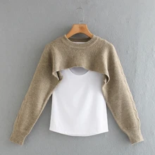 

Women Contrast Color Splicing Knitting Sweater Casual Femme Long Sleeve Pullover Fashion Lady Loose Tops SW920