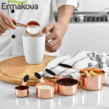

ERMAKOVA Measuring Cup Stainless Steel Plated Copper Rose Gold Baking Bartending Measuring Spoon Cooking Kitchen Tool