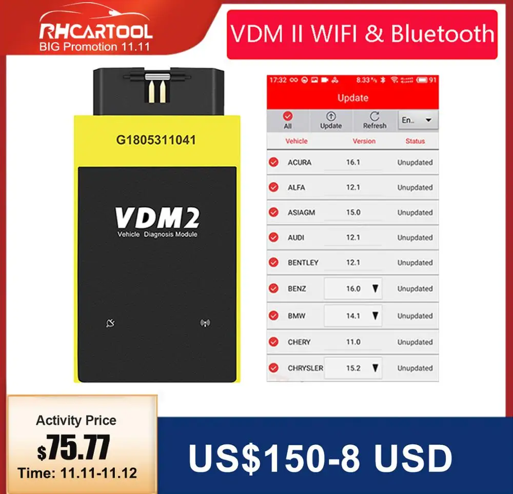 £61.98 Obd2 Ucandas Vdm2 Full System V52 BluetoothWifi Obd2 Vdm
