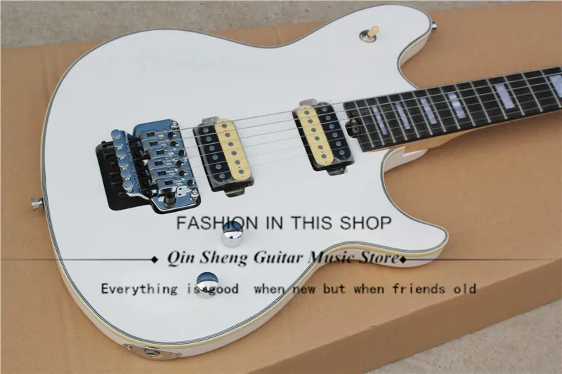 

free shipping white electric guitar with tremolo bridge,HH pickups,maple neck,chrome hardware