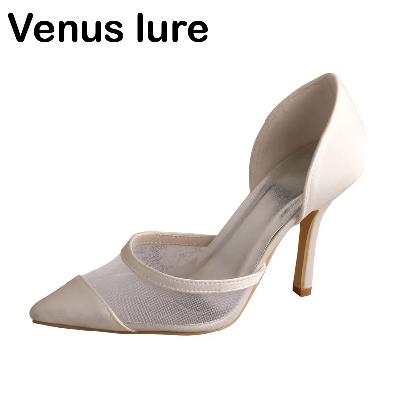 

Thin Heel Off white Color Satin Womens Dress Shoes for Wedding Pointed Toe
