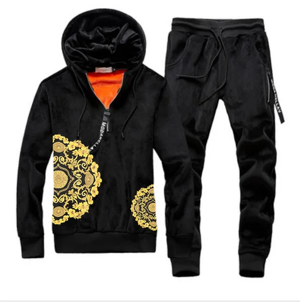 

Men Velour Velvet Full Hoodies Gym TrackSuit Sport Sweats Jacket Coat Bottom Top Suit Trousers Pants Track Suit Outfit Flower