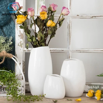 

Strongwell Nordic Ceramic Vase Craft Pure White Flower Insert Vase Ornaments Modern Minimalist Home Decoration Wedding Gift