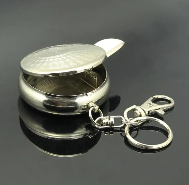 

Портативная карманная пепельница в стиле часов, пепельница, брелок, мини круглая металлическая пепельница из нержавеющей стали, аксессуары для курения на открытом воздухе SN