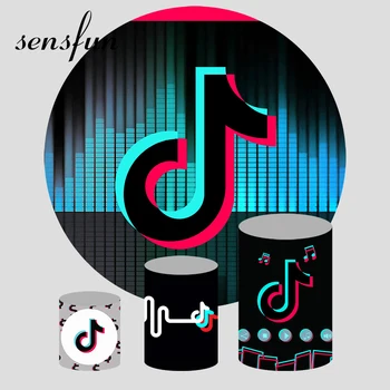 

Round Scene Musical Symbol Tok Tik Background Beating Audio Frequency Birthday Party Photography Backdrop Cylinder Plinth Cover
