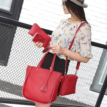 

Mother and son bag four-piece set 2020 new Korean bucket tassel shoulder bag handbag