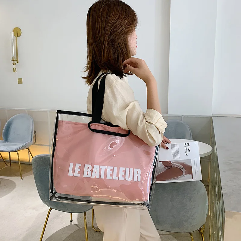 

Summer Transparent Big Bag Woman 2019 New Korean Fashion Large Capacity Single Shoulder Bag Leisure Handbag Tote Bag