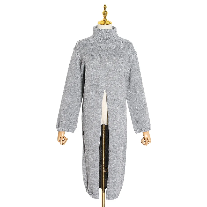 TWOTWINSTYLE, женский черный свитер с разрезом, водолазка с длинным рукавом, вязаный пуловер, топы, женская одежда в Корейском стиле, новинка, зима