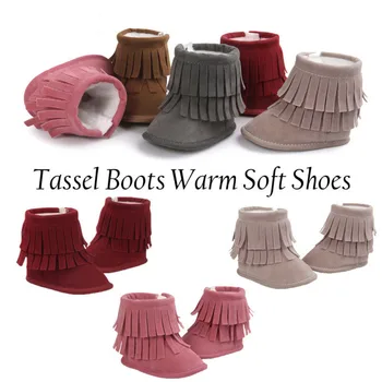 

Infant Baby Girls First Walkers Baby Shoes Girl Winter Warm Tassel Boots Newborn Toddler Fringe Soft Sole Shoes 3-12M 3Colors