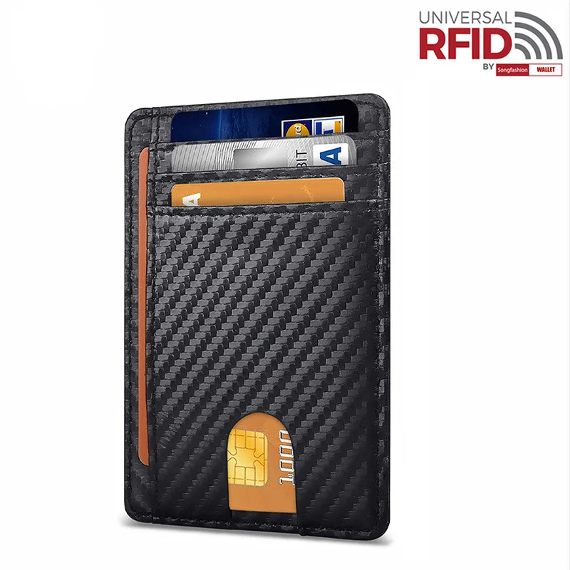 

RFID Genuine Leather Easy Push Business Card Holder Men's Safiano Black Wide Plus Size id card Wallet Clear Window Case