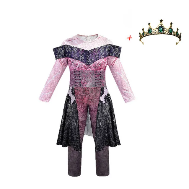 Потомки 3 мал Bertha Maleficent Long Live злой Прямой Фиолетовый Дети взрослых косплей парик+ комбинезоны Хэллоуин костюм для детей - Цвет: 856-crown