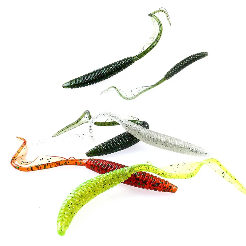 6pcs/bag 12cm 2.4g Soft Worm Baits Flexible Long Tail 5 Colors Silicone  Earthworm Worms Lifelike Fishing Lure