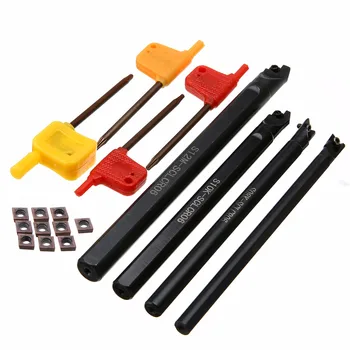 

4Pcs S12M/S10K/S08K/S07K-SCLCR06 Tool Holder 7/8/10/12mm Boring Bar + 10Pcs Inserts with 4Pcs Wrenches For Lathe Turning Tools