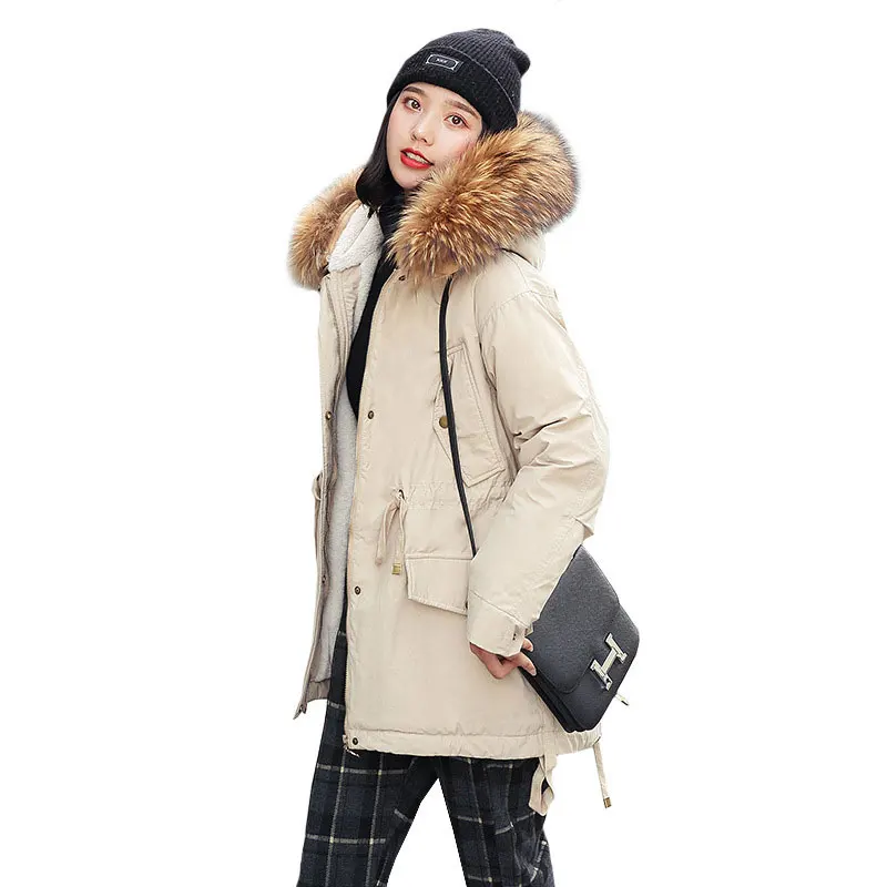 

Fur Collar Lamb Wool Lining Oversize Hooded Winter Down Coat Thick Warm Long Jacket Women Cotton Padded Wadded Parkas Big Pocket
