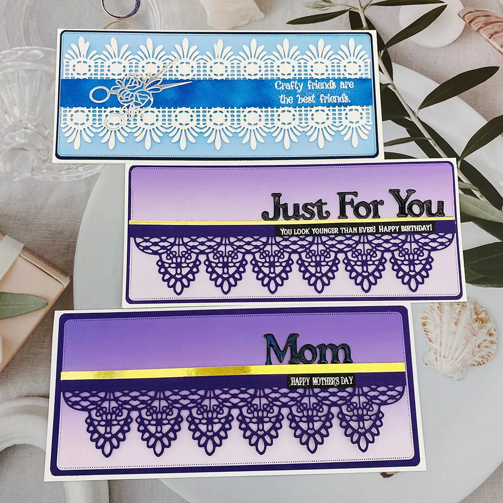 Alinacutle 슬림 라인 금속 다이 컷, 빈티지 레이스 테두리, 슬림 라인 카드, 스크랩북 종이 공예, 수제 앨범 카드, 펀치 아트, 3 개 