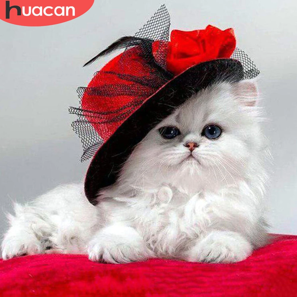 HUACAN Cat Алмазная картина Полная площадь дрель животное горный хрусталь картина алмазный бисер вышитое домашнее украшение