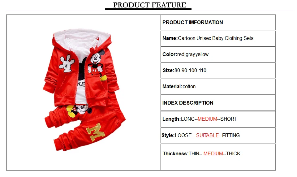 Autumn Cartoon 3pcs Minnie Mickey Clothing set kids Clothes Boys Girls Hooded Jacket+T Shirt+Sports Pants Casual Sprot suits
