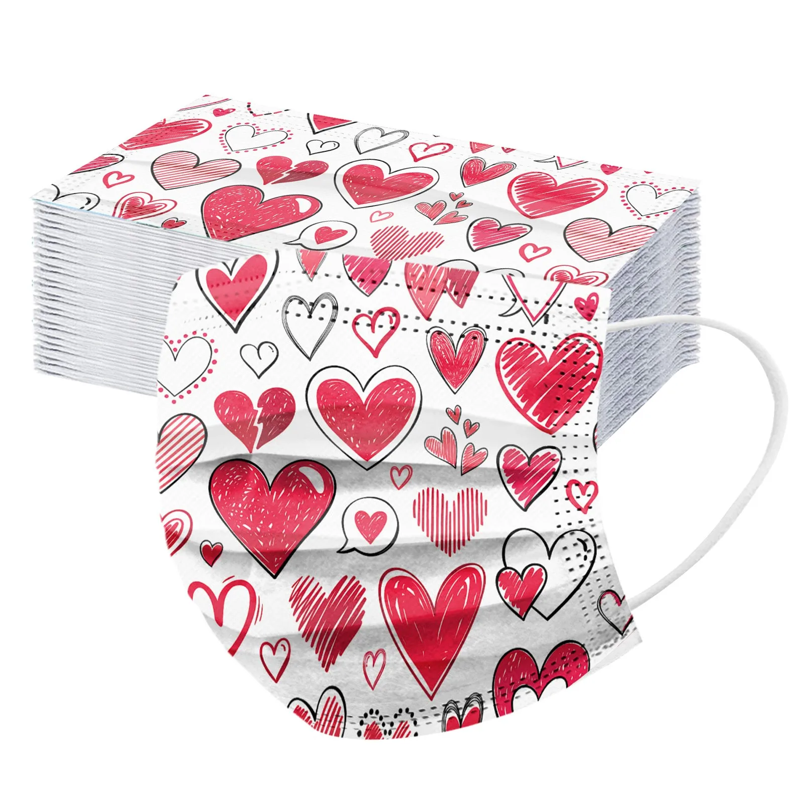 50PCS Valentine's Day Women Mouth Masks Disposable Mask Adult 3-Layer Cartoon Heart 3-layer Mascarillas Quirurgicas Homologadas 4