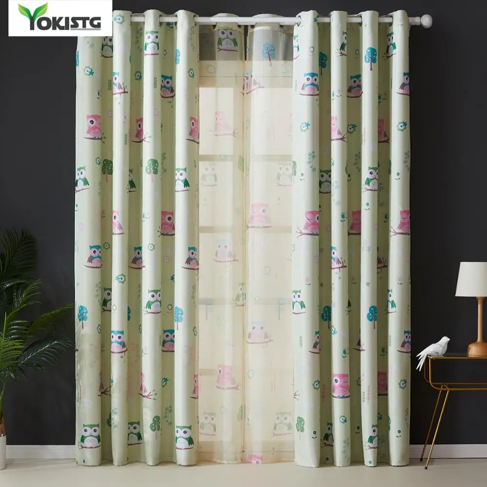 Затемненные шторы YokiSTG с рисунком совы готовые оконные затемненные для детей