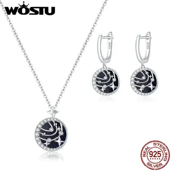 

WOSTU Jewelry Sets Galaxy 925 Sterling Silver Long Chain Neckalces & Stud Earrings Fine Jewelry for Women Gift