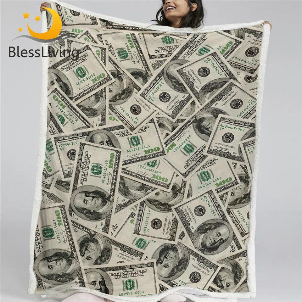BlessLiving 3D Modern Sherpa Fleece Blanket Dollar Motif Print Throw